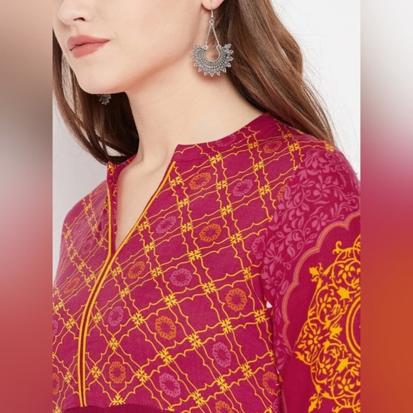 Anarkali Kurta - Pink Printed Indian Dress Ethnic Wear -‎ Kurta Women size XS - Picture 2 of 14